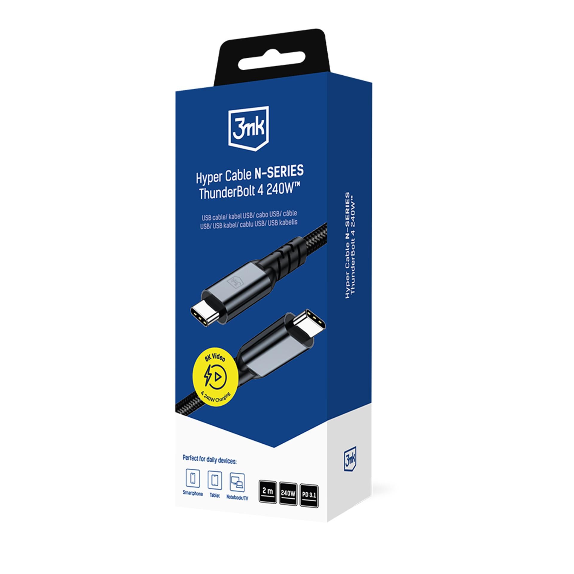 3mk Hyper Cable N-SERIES USB-C / USB-C Thunderbolt 4 2m 48V / 5A 40Gb/s 240W 8K60Hz - juodas -- Cell phone cables