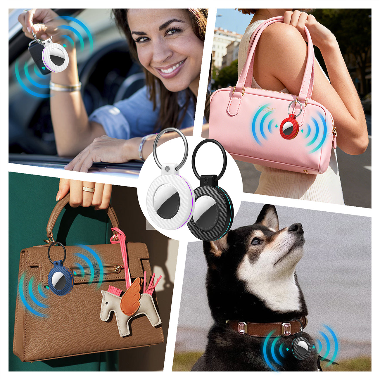 Airtag atvejas su anglies pluošto šablonu pakabukas, 4 vnt. - įvairiatsvygos -- Other phone accessories