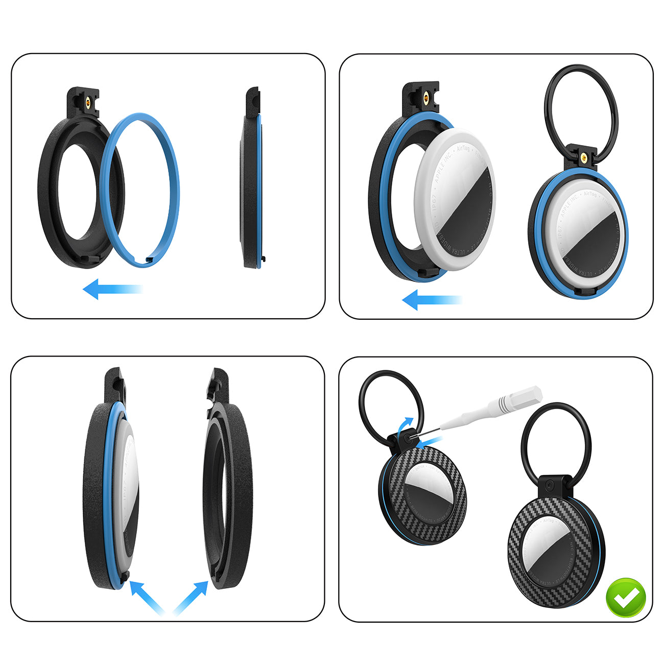 Airtag atvejas su anglies pluošto šablonu pakabukas, 4 vnt. - įvairiatsvygos -- Other phone accessories