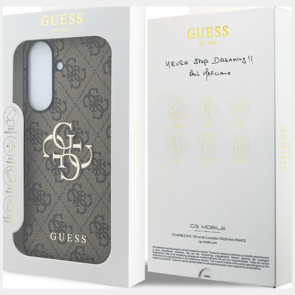 Guess Leather 4G Metal Logo dėklas Samsung Galaxy A37 5G - rudas -- Samsung Galaxy A37 5G