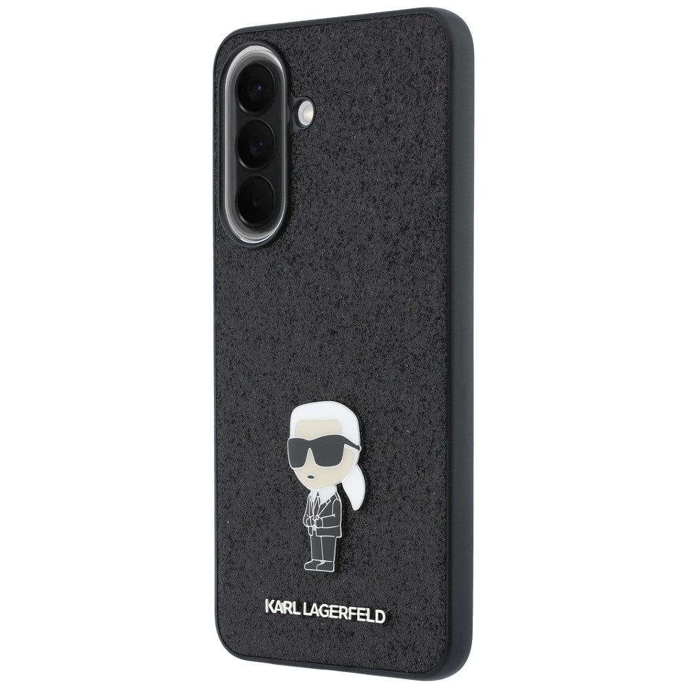 Karl Lagerfeld Fixed Glitter Ikonik Logo Metal Pin dėklas Samsung Galaxy A37 5G - juodas -- Samsung Galaxy A37 5G
