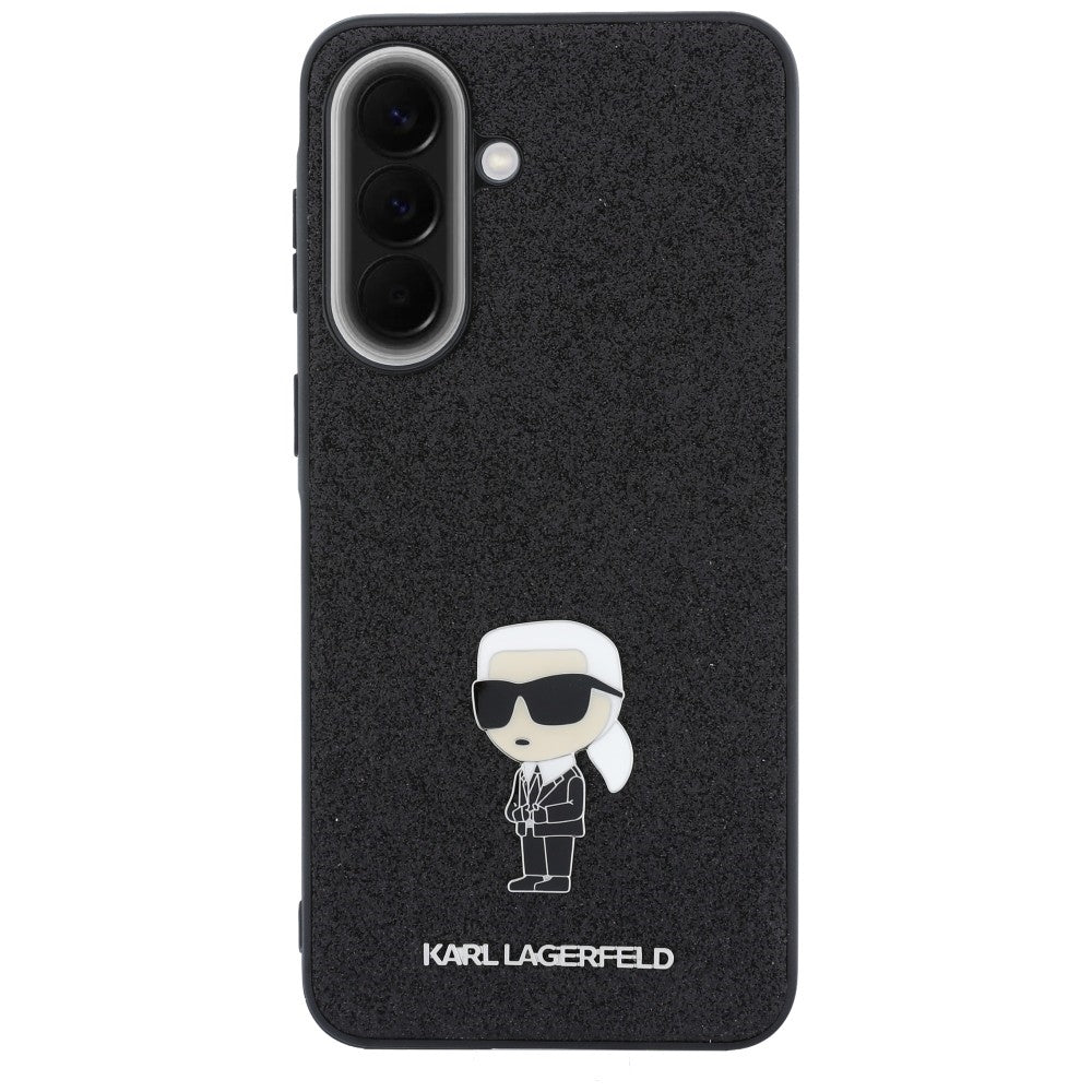 Karl Lagerfeld Fixed Glitter Ikonik Logo Metal Pin dėklas Samsung Galaxy A57 5G - juodas -- Samsung Galaxy A57
