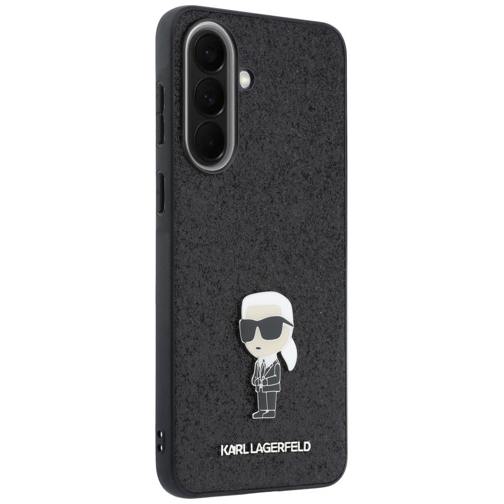 Karl Lagerfeld Fixed Glitter Ikonik Logo Metal Pin dėklas Samsung Galaxy A57 5G - juodas -- Samsung Galaxy A57
