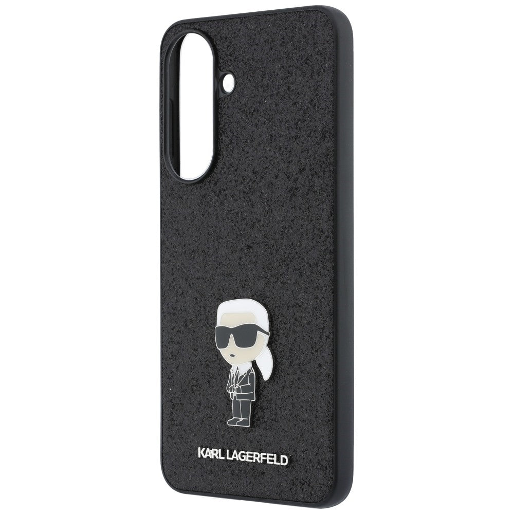 Karl Lagerfeld Fixed Glitter Ikonik Logo Metal Pin dėklas Samsung Galaxy A57 5G - juodas -- Samsung Galaxy A57