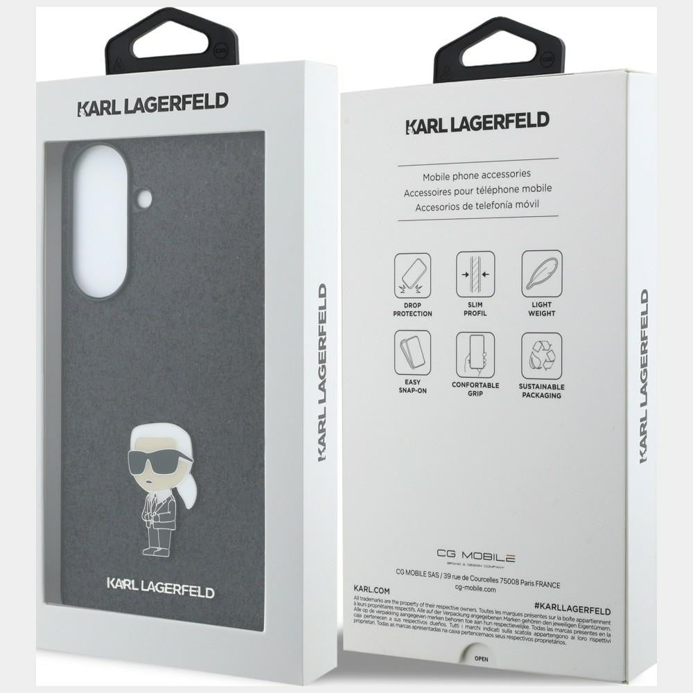 Karl Lagerfeld Fixed Glitter Ikonik Logo Metal Pin dėklas Samsung Galaxy A57 5G - juodas -- Samsung Galaxy A57