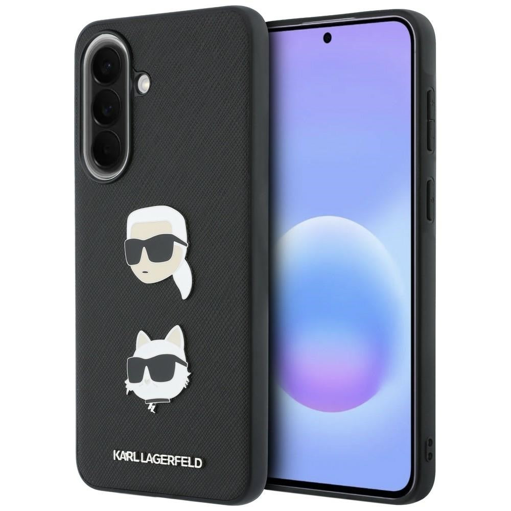 Karl Lagerfeld w/ Karl&Choupette Heads Pins&Logo dėklas Samsung Galaxy A37 5G - juodas -- Samsung Galaxy A37 5G