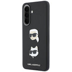 Karl Lagerfeld w/ Karl&Choupette Heads Pins&Logo dėklas Samsung Galaxy A37 5G - juodas -- Samsung Galaxy A37 5G
