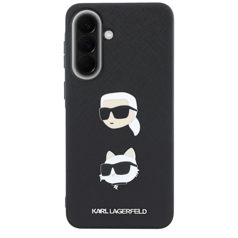 Karl Lagerfeld w/ Karl&Choupette Heads Pins&Logo dėklas Samsung Galaxy A37 5G - juodas -- Samsung Galaxy A37 5G