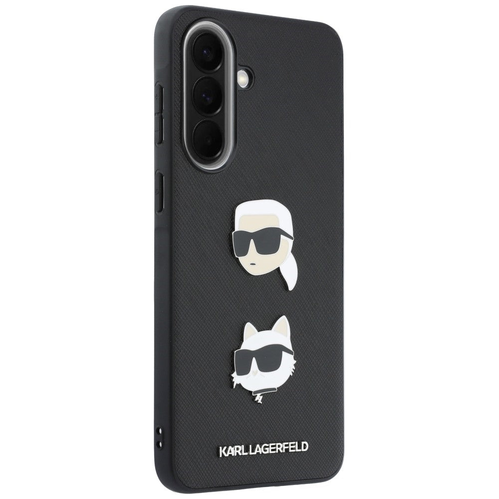 Karl Lagerfeld w/ Karl&Choupette Heads Pins&Logo dėklas Samsung Galaxy A37 5G - juodas -- Samsung Galaxy A37 5G