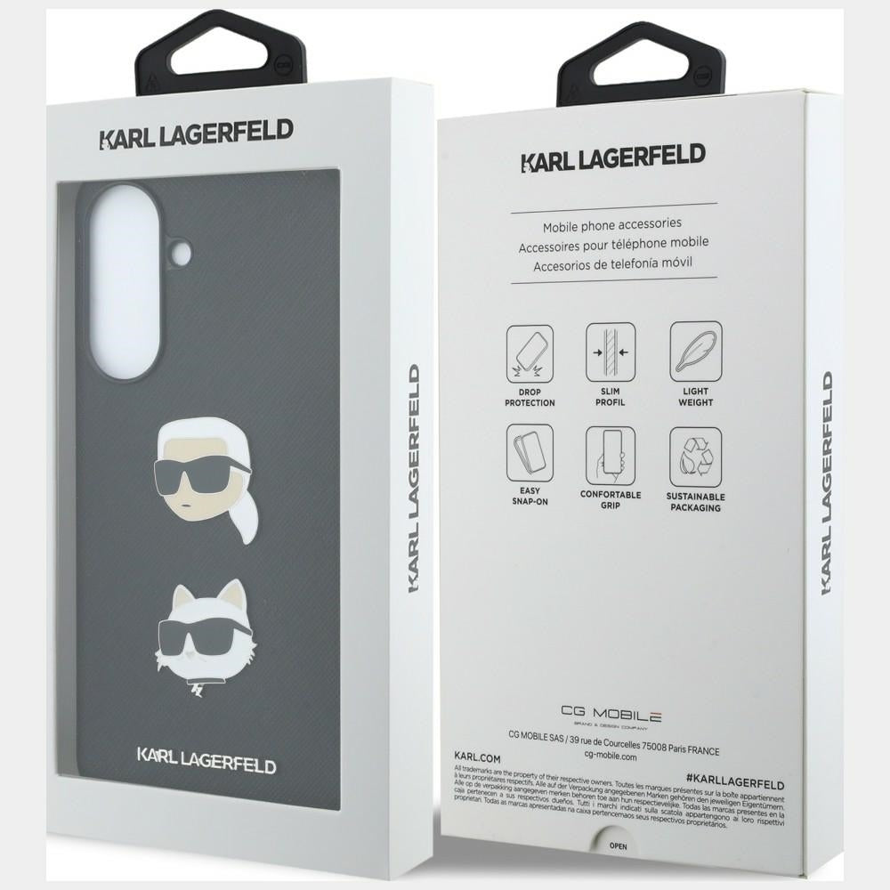 Karl Lagerfeld w/ Karl&Choupette Heads Pins&Logo dėklas Samsung Galaxy A37 5G - juodas -- Samsung Galaxy A37 5G