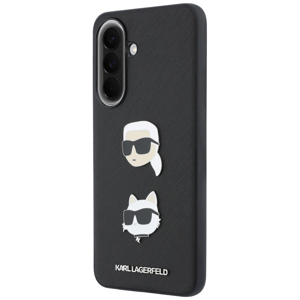 Karl Lagerfeld w/ Karl&Choupette Heads Pins&Logo dėklas Samsung Galaxy A57 5G - juodas -- Samsung Galaxy A57