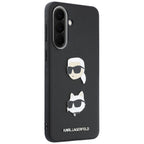 Karl Lagerfeld w/ Karl&Choupette Heads Pins&Logo dėklas Samsung Galaxy A57 5G - juodas -- Samsung Galaxy A57