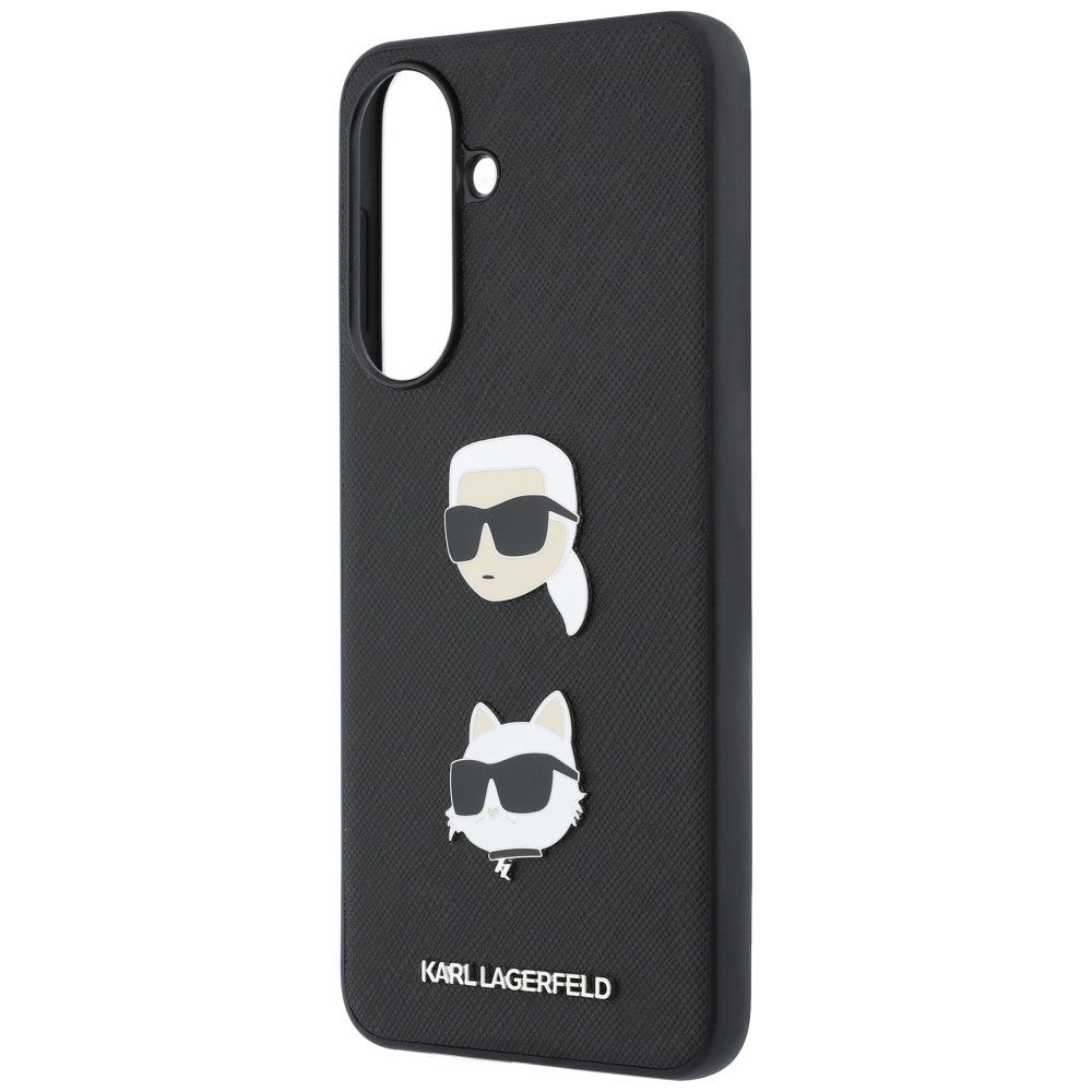 Karl Lagerfeld w/ Karl&Choupette Heads Pins&Logo dėklas Samsung Galaxy A57 5G - juodas -- Samsung Galaxy A57