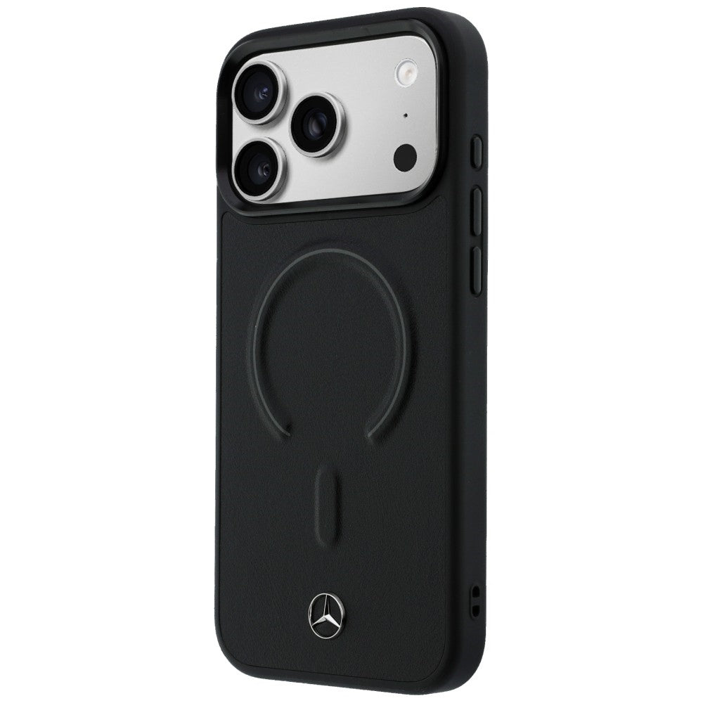 Mercedes Leather 3D MagSafe dėklas iPhone 17 Pro - juodas -- iPhone 17 Pro