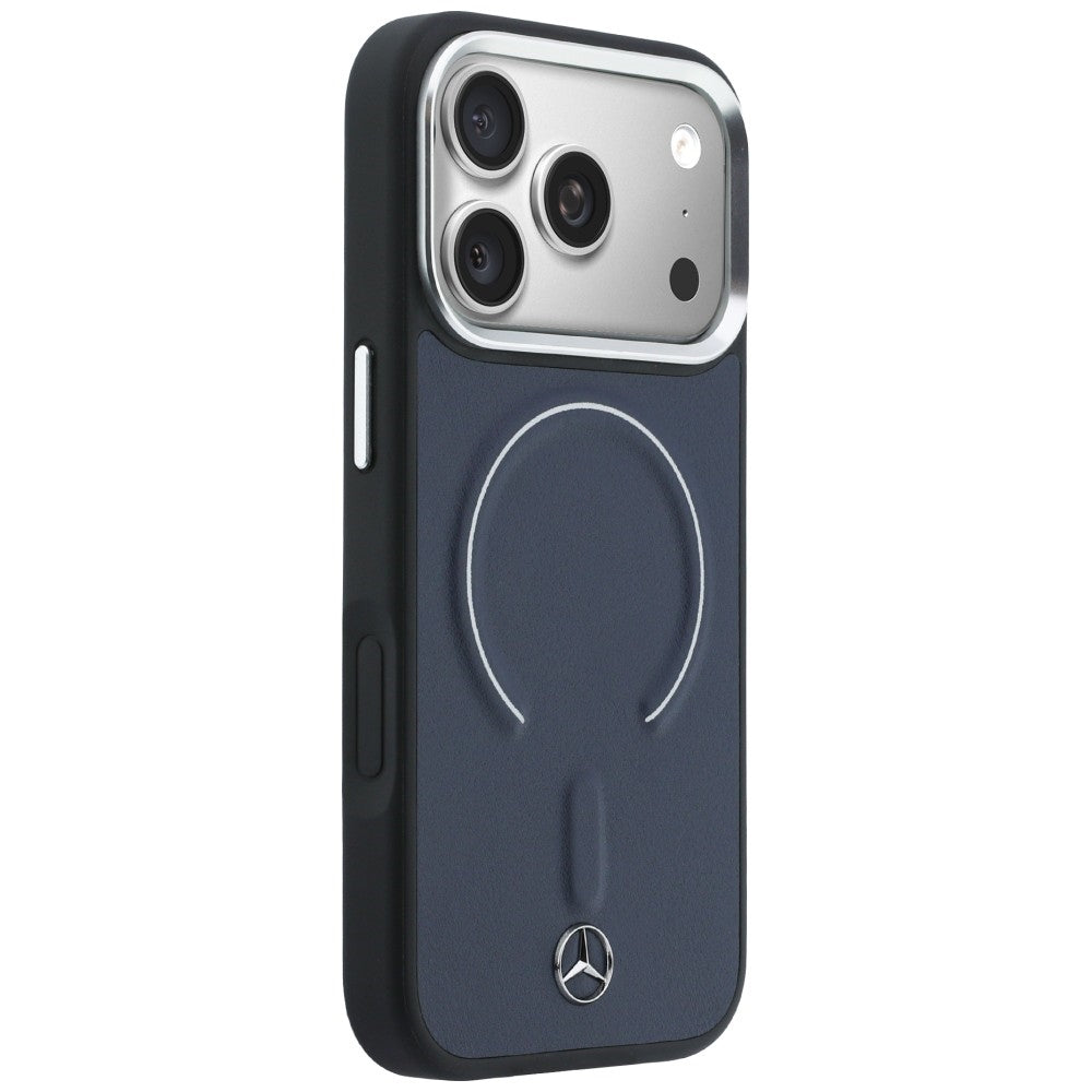 Mercedes Leather 3D MagSafe dėklas iPhone 17 Pro - tamsiai mėlynas -- iPhone 17 Pro