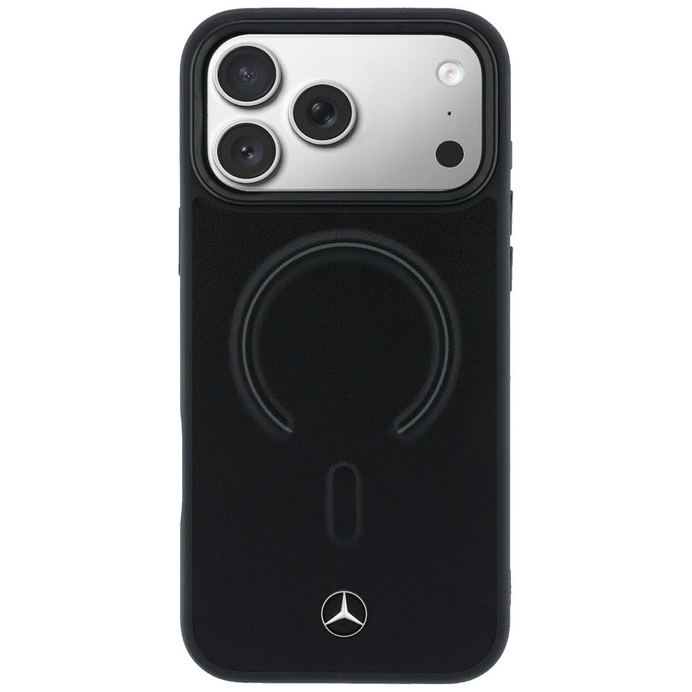 Mercedes Leather 3D MagSafe dėklas iPhone 17 Pro Max - juodas -- iPhone 17 Pro Max
