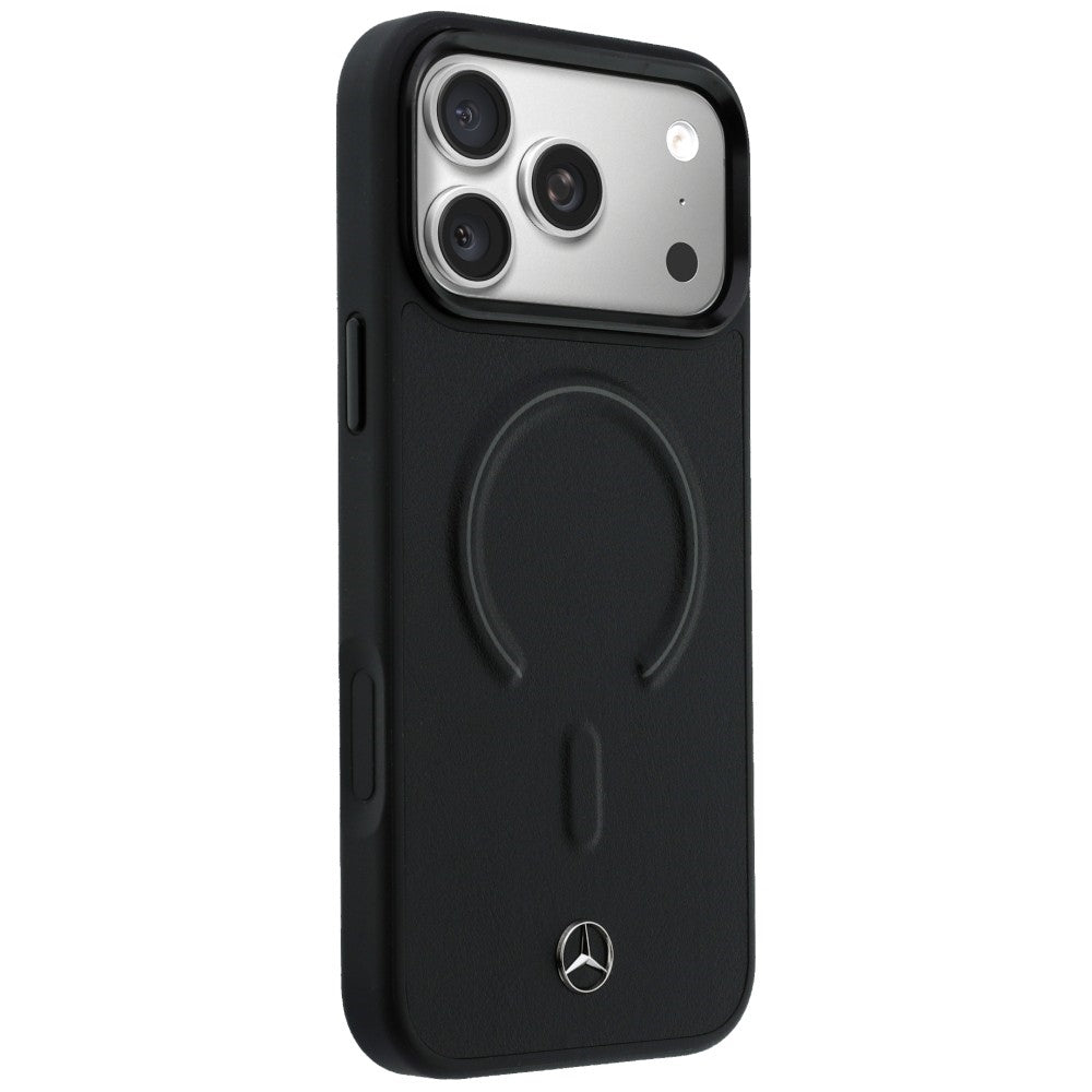 Mercedes Leather 3D MagSafe dėklas iPhone 17 Pro Max - juodas -- iPhone 17 Pro Max