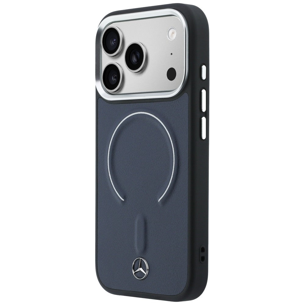 Mercedes Leather 3D MagSafe dėklas iPhone 17 Pro Max - tamsiai mėlynas -- iPhone 17 Pro Max
