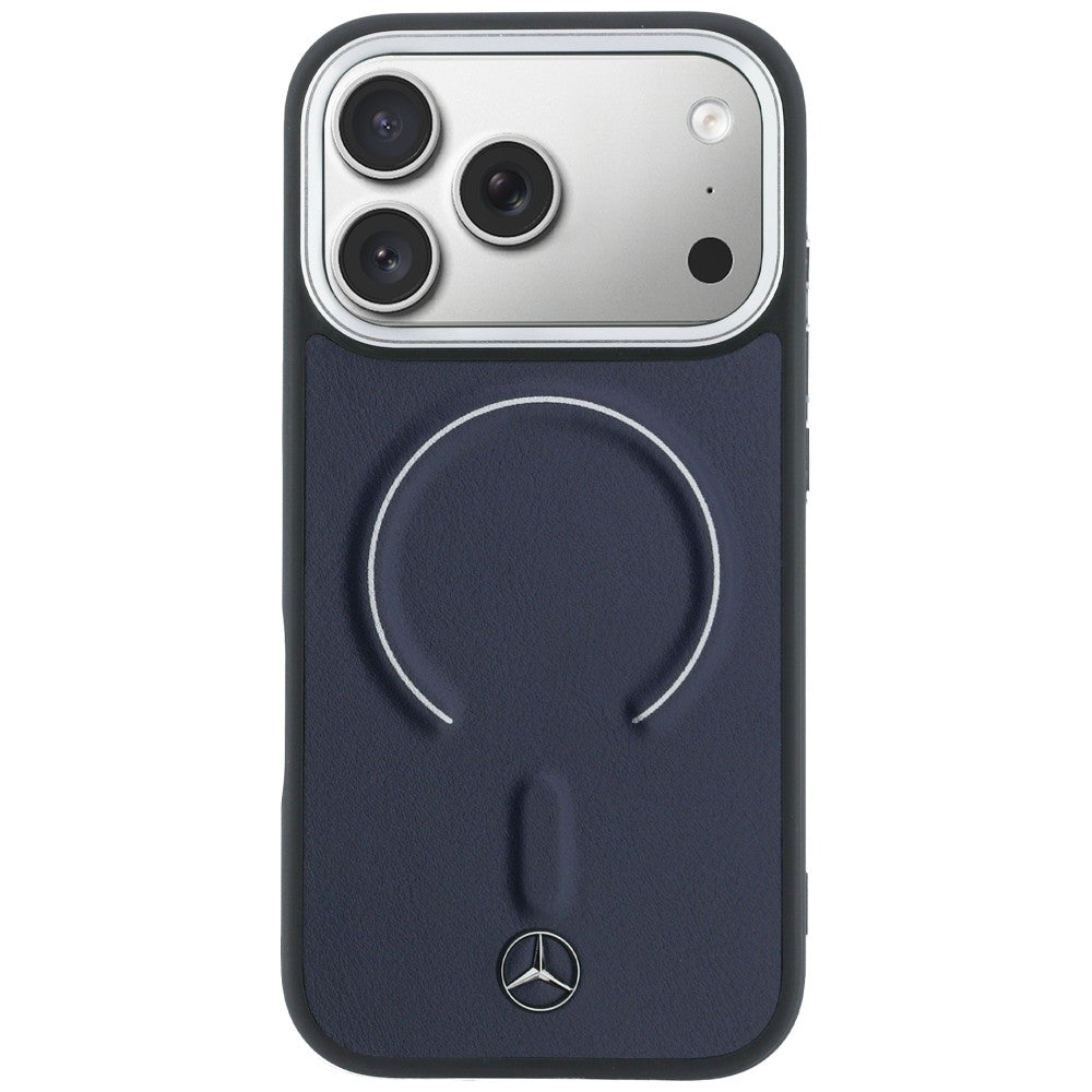 Mercedes Leather 3D MagSafe dėklas iPhone 17 Pro Max - tamsiai mėlynas -- iPhone 17 Pro Max