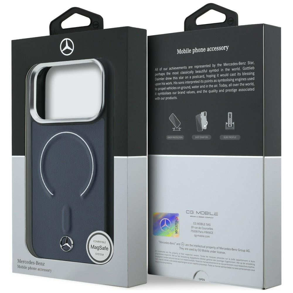 Mercedes Leather 3D MagSafe dėklas iPhone 17 Pro Max - tamsiai mėlynas -- iPhone 17 Pro Max