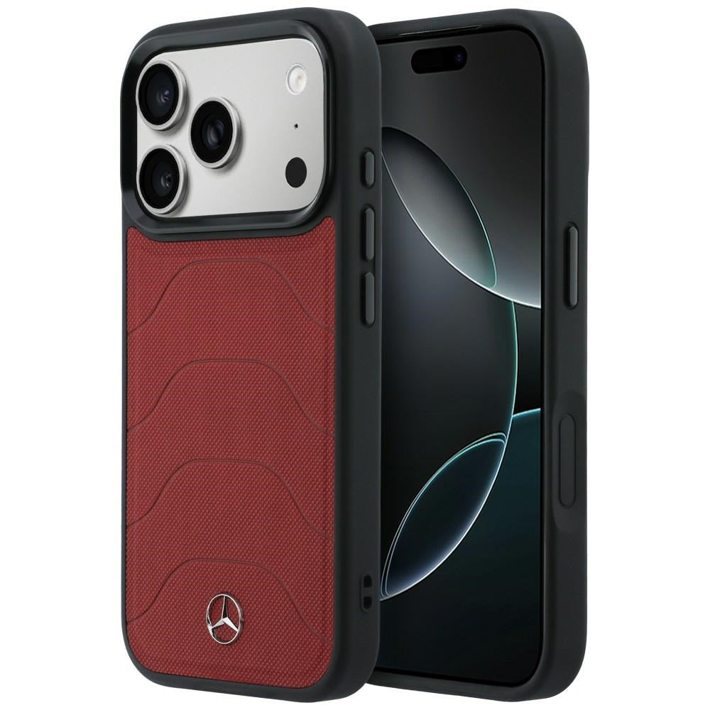 Mercedes Leather Mesh with Bow Line MagSafe dėklas iPhone 17 Pro - raudonas -- iPhone 17 Pro