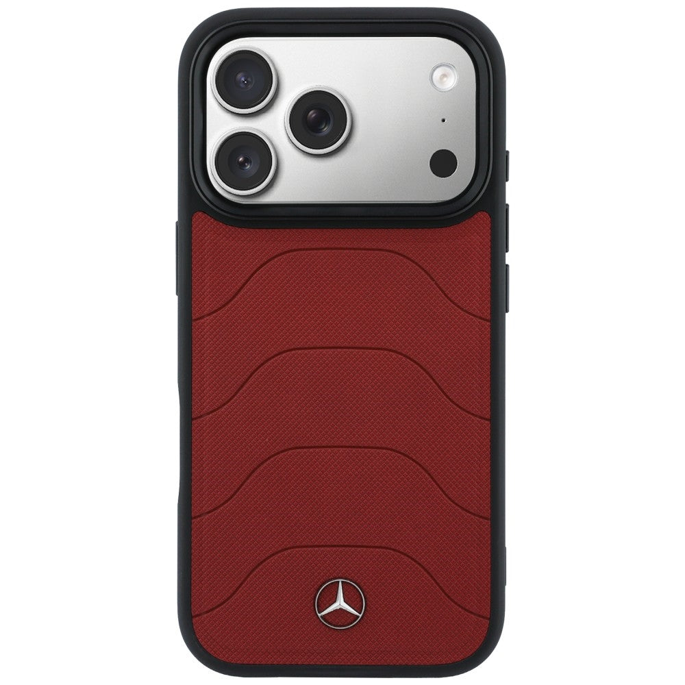 Mercedes Leather Mesh with Bow Line MagSafe dėklas iPhone 17 Pro - raudonas -- iPhone 17 Pro