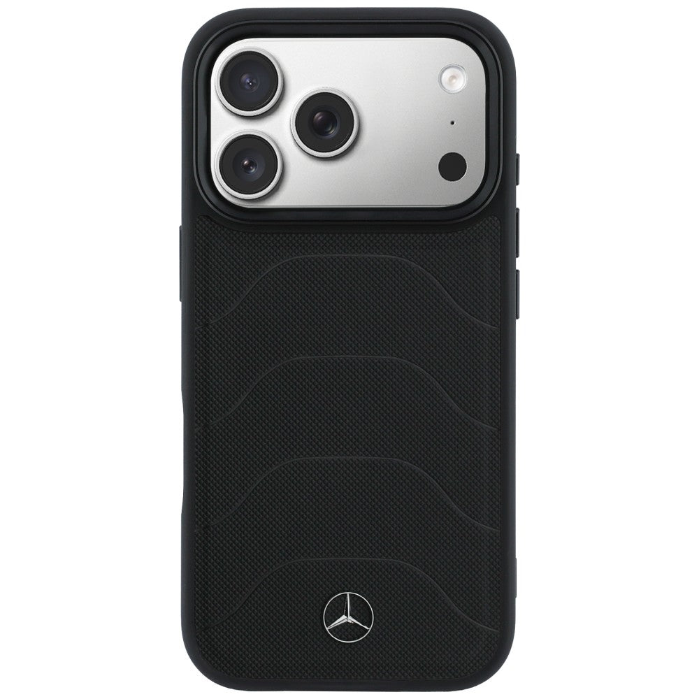 Mercedes Leather Mesh with Bow Line MagSafe dėklas iPhone 17 Pro Max - juodas -- iPhone 17 Pro Max