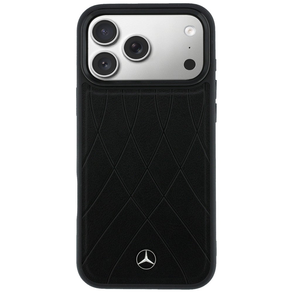 Mercedes Leather with Crossed Lines MagSafe dėklas iPhone 17 Pro - juodas -- iPhone 17 Pro