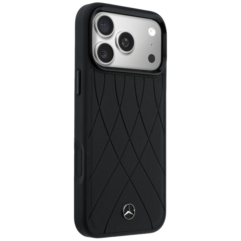Mercedes Leather with Crossed Lines MagSafe dėklas iPhone 17 Pro - juodas -- iPhone 17 Pro