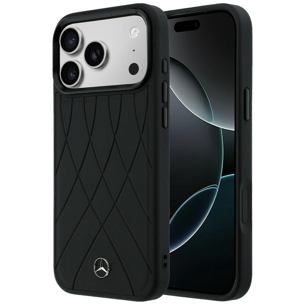 Mercedes Leather with Crossed Lines MagSafe dėklas iPhone 17 Pro Max - juodas -- iPhone 17 Pro Max