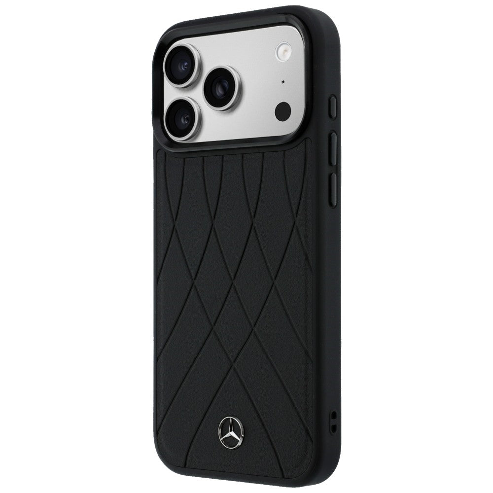 Mercedes Leather with Crossed Lines MagSafe dėklas iPhone 17 Pro Max - juodas -- iPhone 17 Pro Max