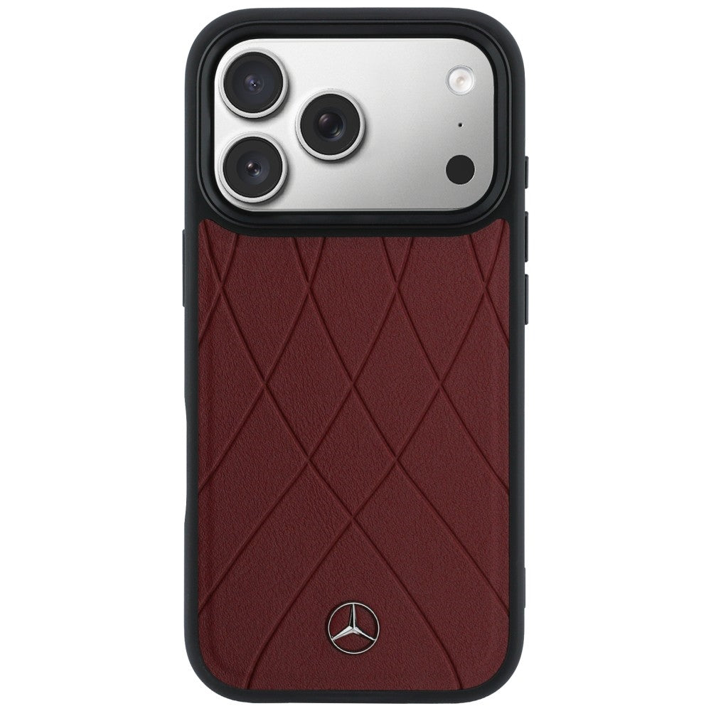 Mercedes Leather with Crossed Lines MagSafe dėklas iPhone 17 Pro Max - raudonas -- iPhone 17 Pro Max