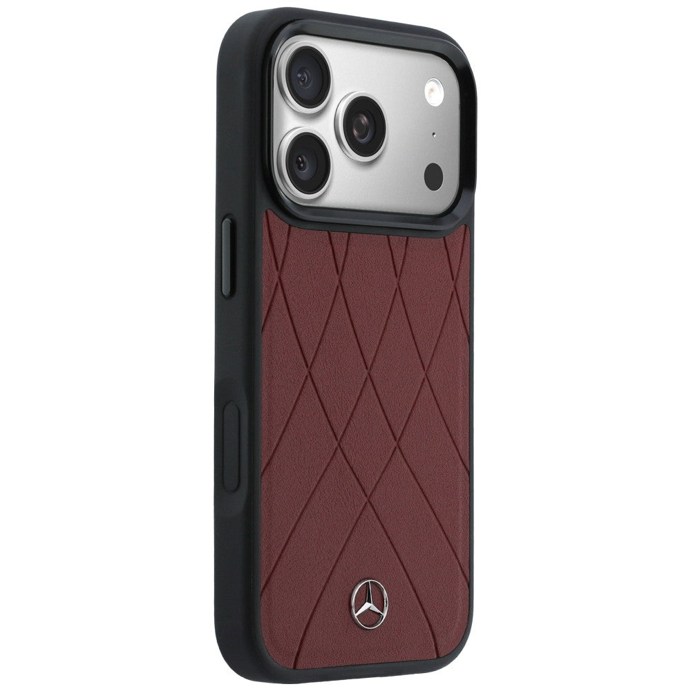 Mercedes Leather with Crossed Lines MagSafe dėklas iPhone 17 Pro Max - raudonas -- iPhone 17 Pro Max