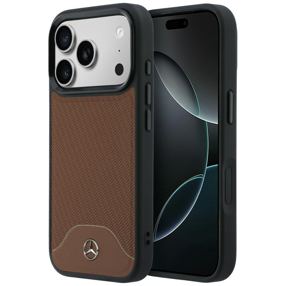 Mercedes Leather Wood Effect and Curve MagSafe dėklas iPhone 17 Pro - rudas -- iPhone 17 Pro