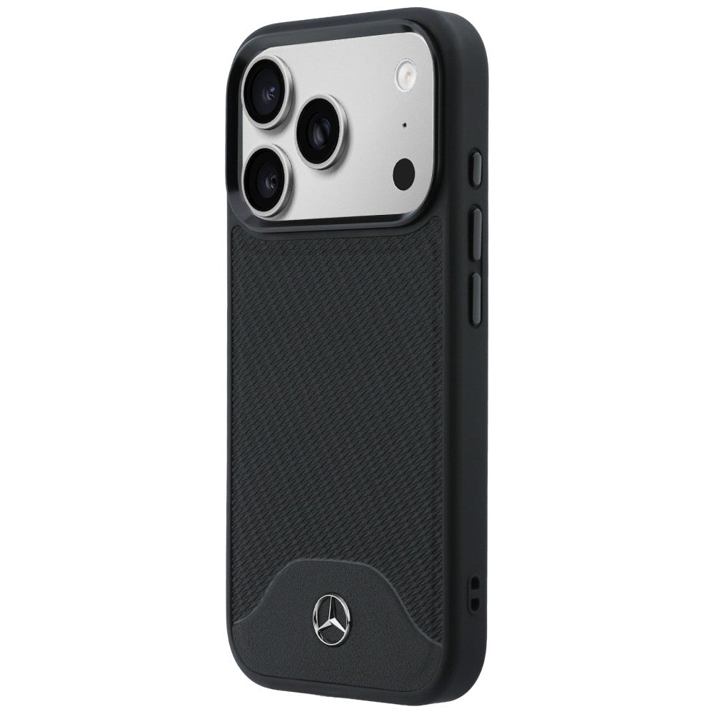 Mercedes Leather Wood Effect and Curve MagSafe dėklas iPhone 17 Pro - juodas -- iPhone 17 Pro