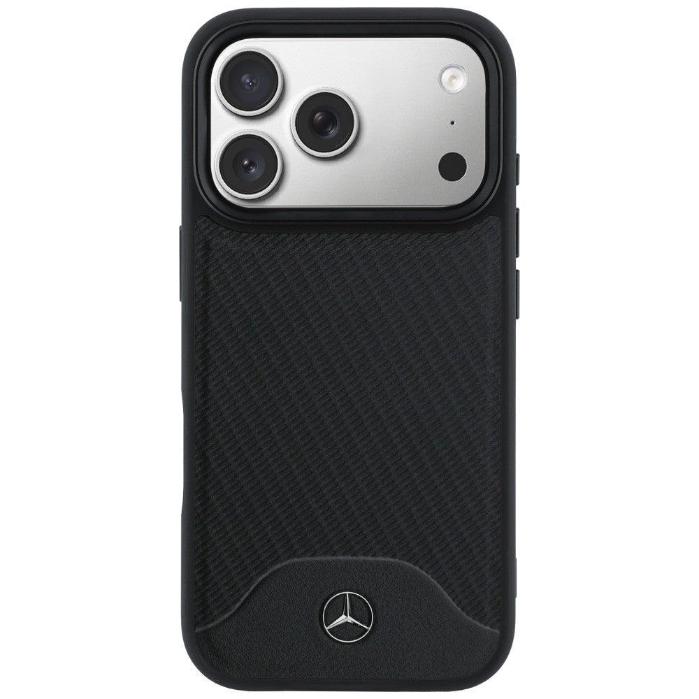 Mercedes Leather Wood Effect and Curve MagSafe dėklas iPhone 17 Pro - juodas -- iPhone 17 Pro