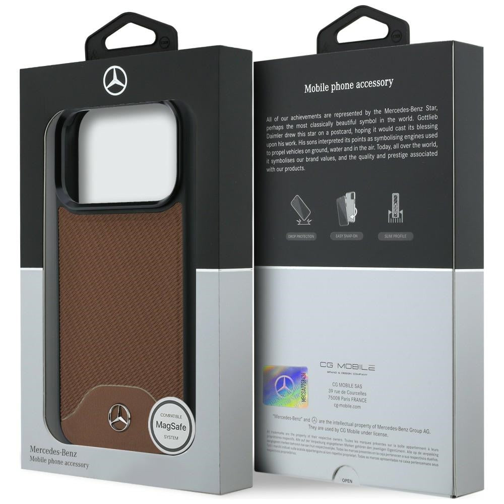 Mercedes Leather Wood Effect and Curve MagSafe dėklas iPhone 17 Pro Max - rudas -- iPhone 17 Pro Max