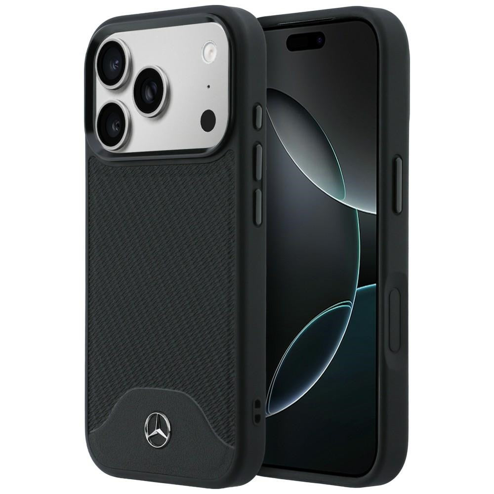 Mercedes Leather Wood Effect and Curve MagSafe dėklas iPhone 17 Pro Max - juodas -- iPhone 17 Pro Max