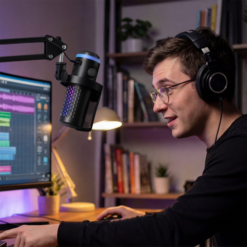 BOYA CastMic G40B laidinis žaidimų mikrofonas su ranka, USB-C - juodas -- Microphones