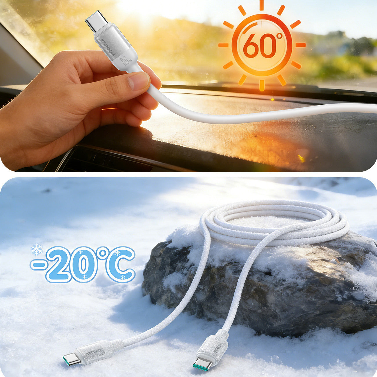 Joyroom S-A62 Lively Series 60W USB-C - USB-C kabelis 1,2m - balta -- Cell phone cables