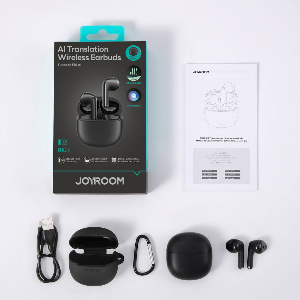 Joyroom JR-FB1 Funpods Bluetooth 6.0 Į ausį TWS Belaidės Ausinės su AI Funkcijomis - Juodos -- Headphones