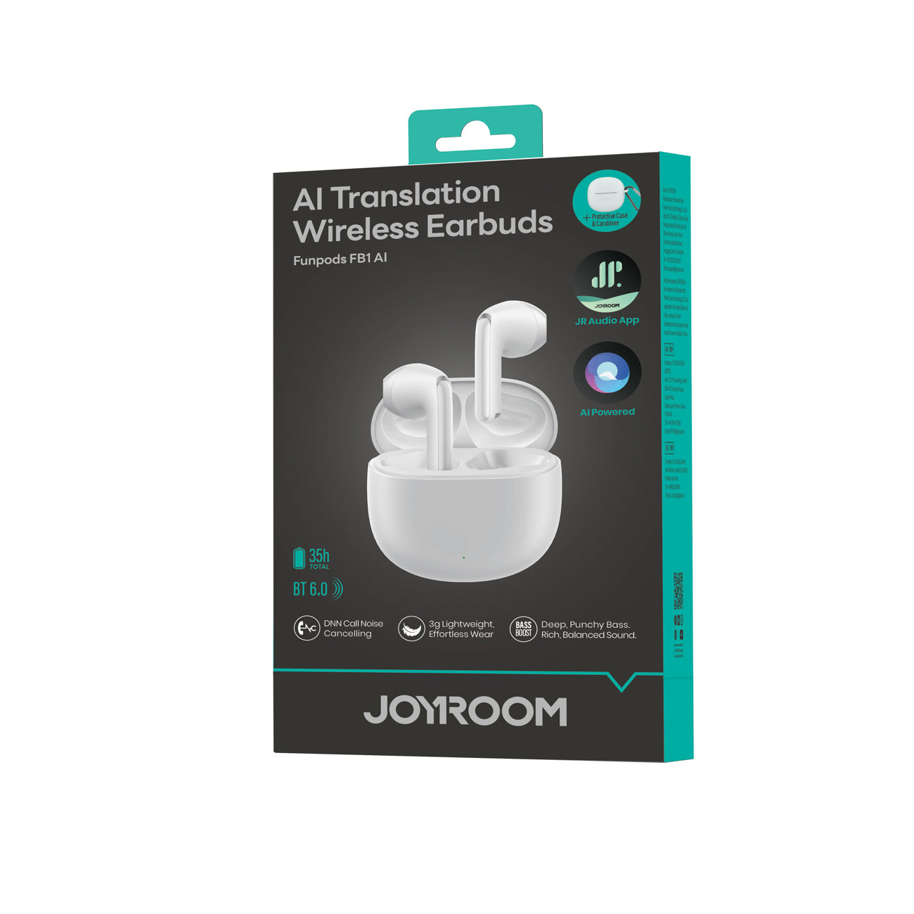 Joyroom JR-FB1 Funpods Bluetooth 6.0 Į ausį TWS Belaidės Ausinės su AI Funkcijomis - Baltos -- Headphones