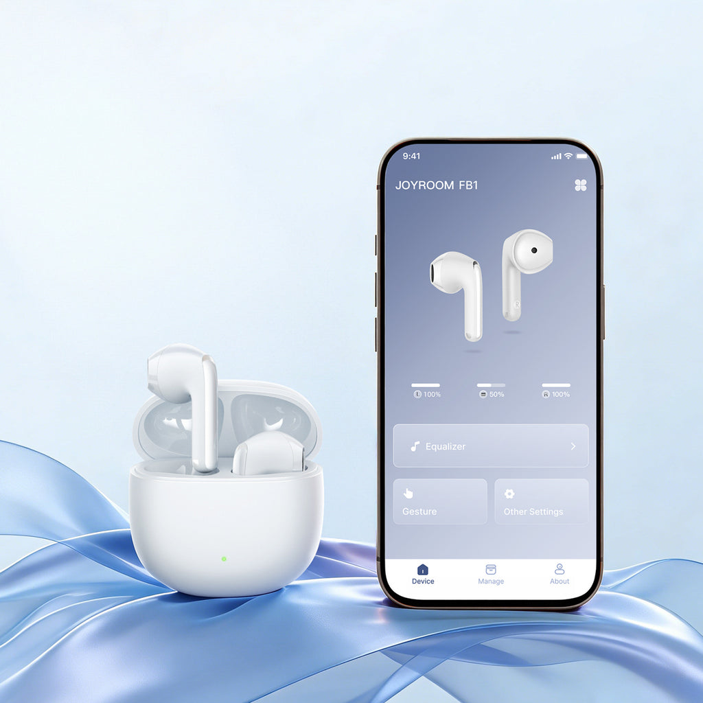 Joyroom JR-FB1 Funpods Bluetooth 6.0 Į ausį TWS Belaidės Ausinės su AI Funkcijomis - Baltos -- Headphones