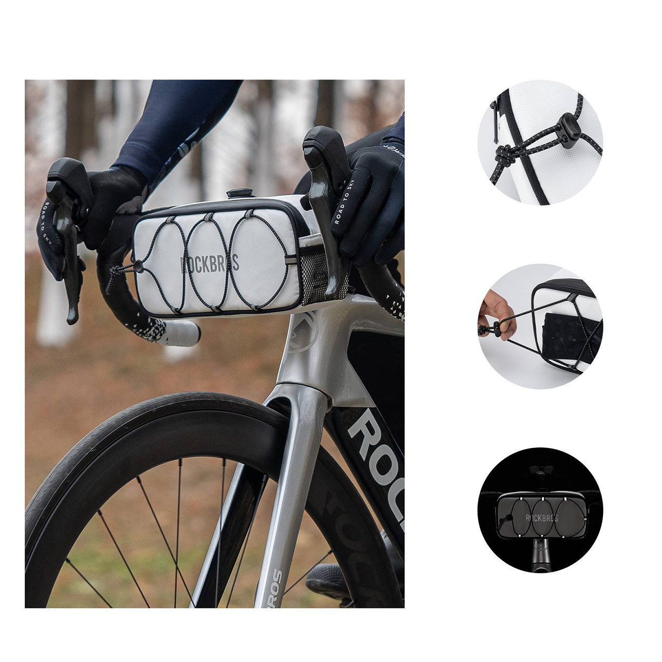 Rockbros TL001 ROAD TO SKY 1.9L Atsparus vandeniui dviračio krepšys vairamiui - Baltas -- Bicycle Bags