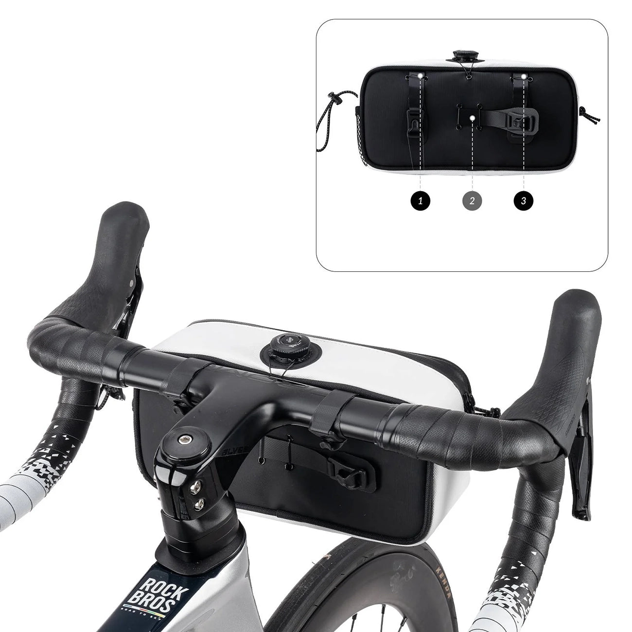 Rockbros TL001 ROAD TO SKY 1.9L Atsparus vandeniui dviračio krepšys vairamiui - Baltas -- Bicycle Bags
