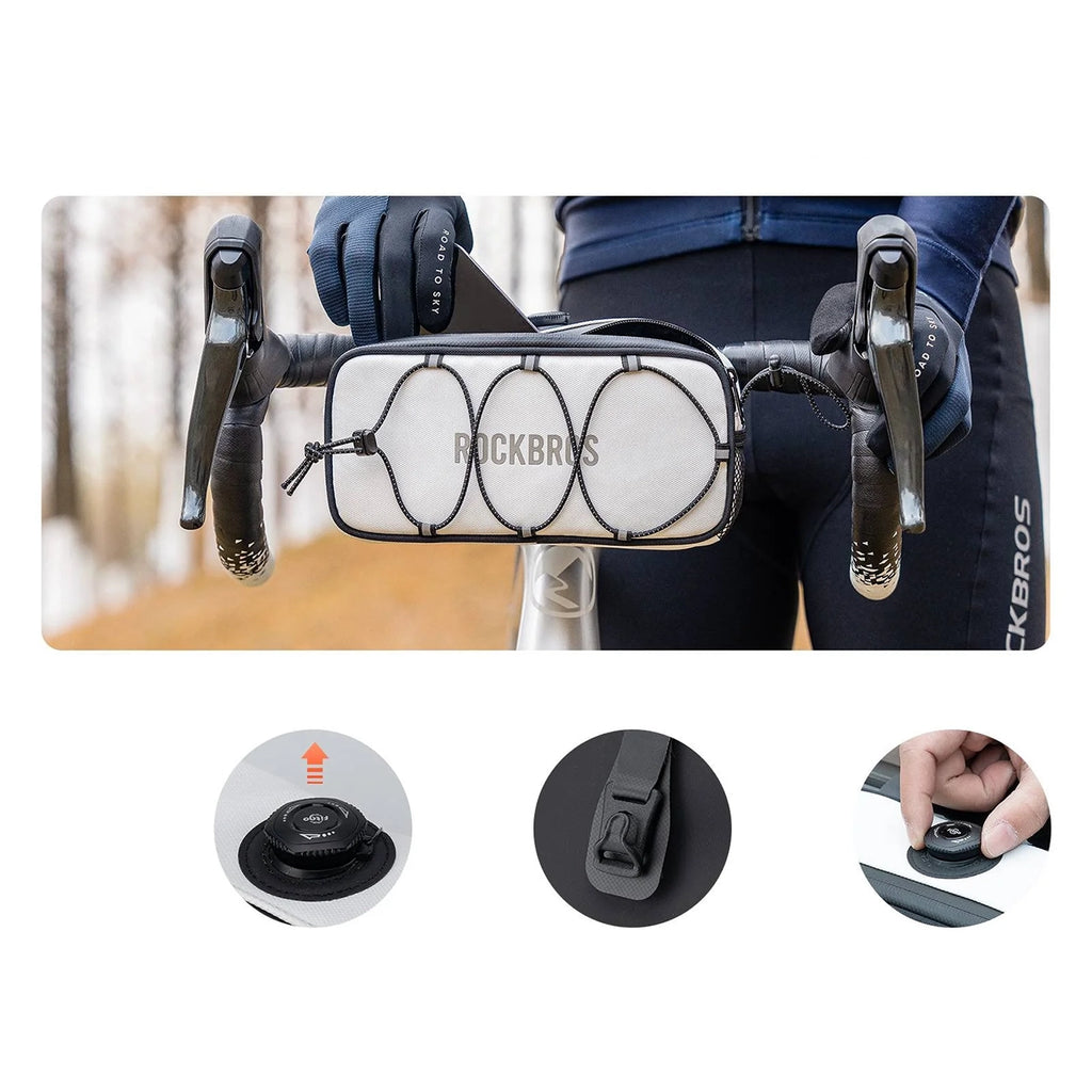 Rockbros TL001 ROAD TO SKY 1.9L Atsparus vandeniui dviračio krepšys vairamiui - Baltas -- Bicycle Bags