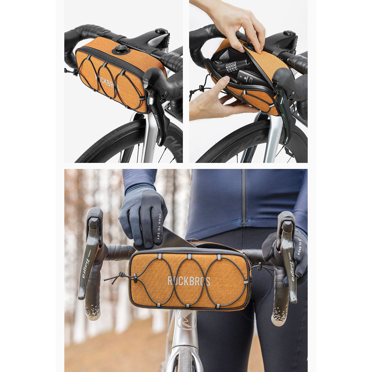 Rockbros TL001 ROAD TO SKY 1.9L Dviračio krepšys vairamiui atsparus vandeniui - Oranžinis -- Bicycle Bags