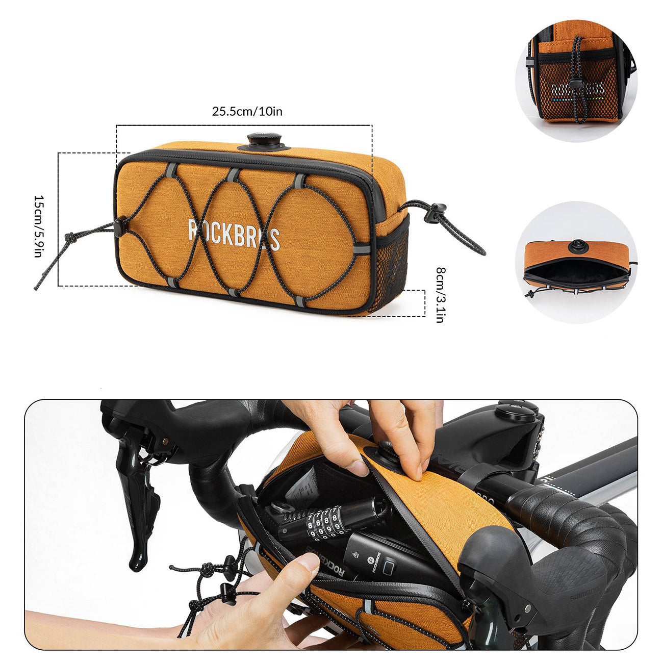 Rockbros TL001 ROAD TO SKY 1.9L Dviračio krepšys vairamiui atsparus vandeniui - Oranžinis -- Bicycle Bags