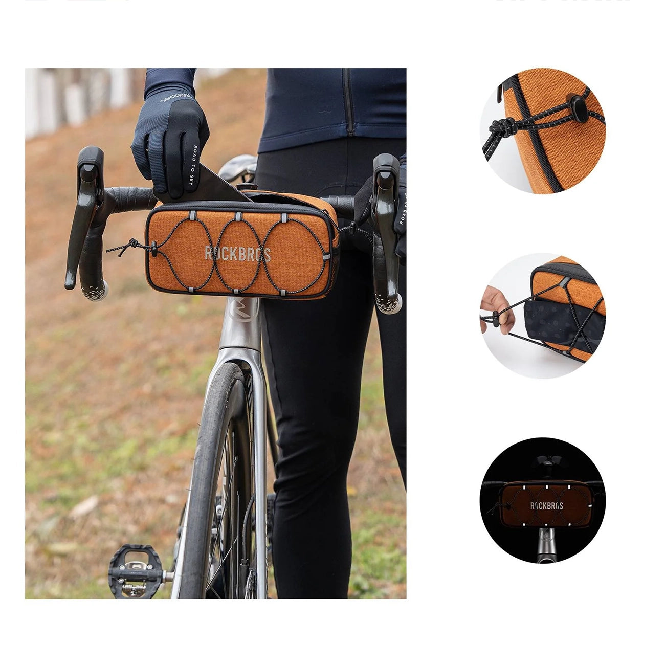 Rockbros TL001 ROAD TO SKY 1.9L Dviračio krepšys vairamiui atsparus vandeniui - Oranžinis -- Bicycle Bags