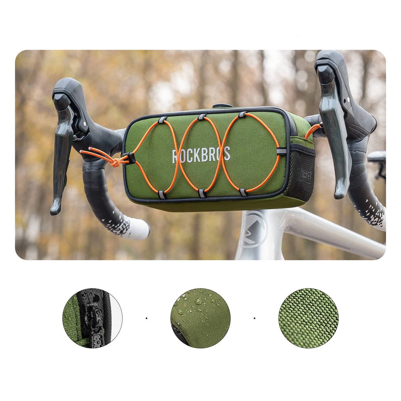 Rockbros TL001 ROAD TO SKY 1.9L Atsparus vandeniui dviračio krepšys vairamiui - Žalias -- Bicycle Bags